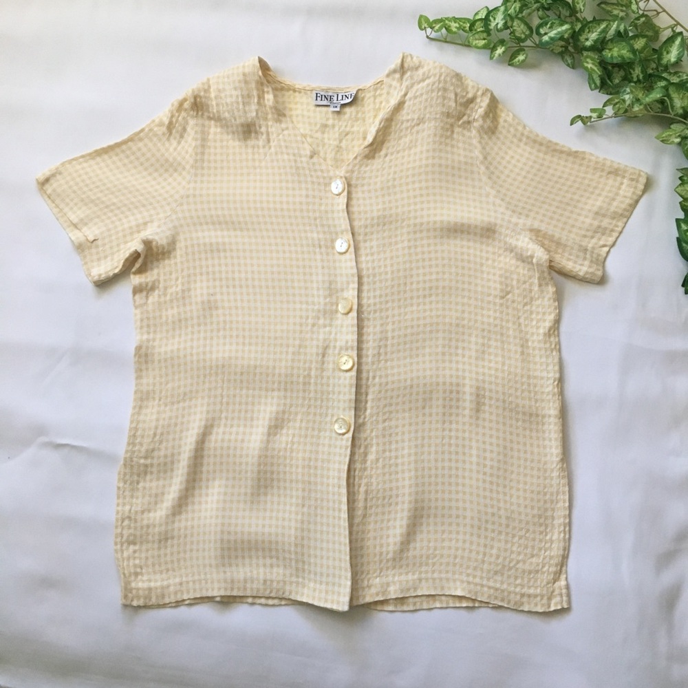 Gingham Short Sleeve Button Down Blouse - image 1